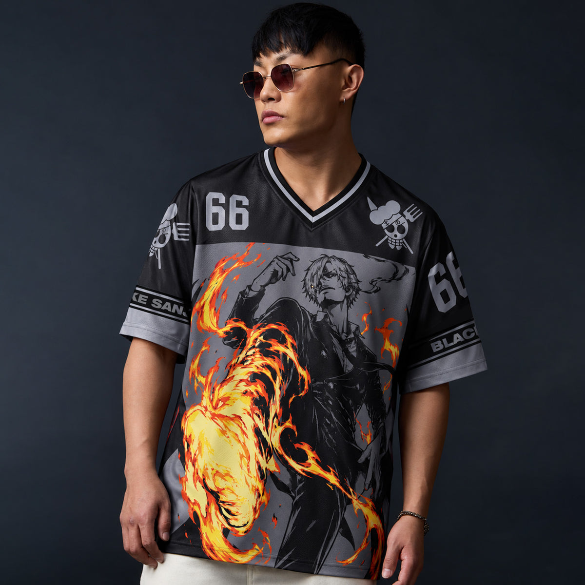Black Leg Sanji Oversized V-Neck Jersey