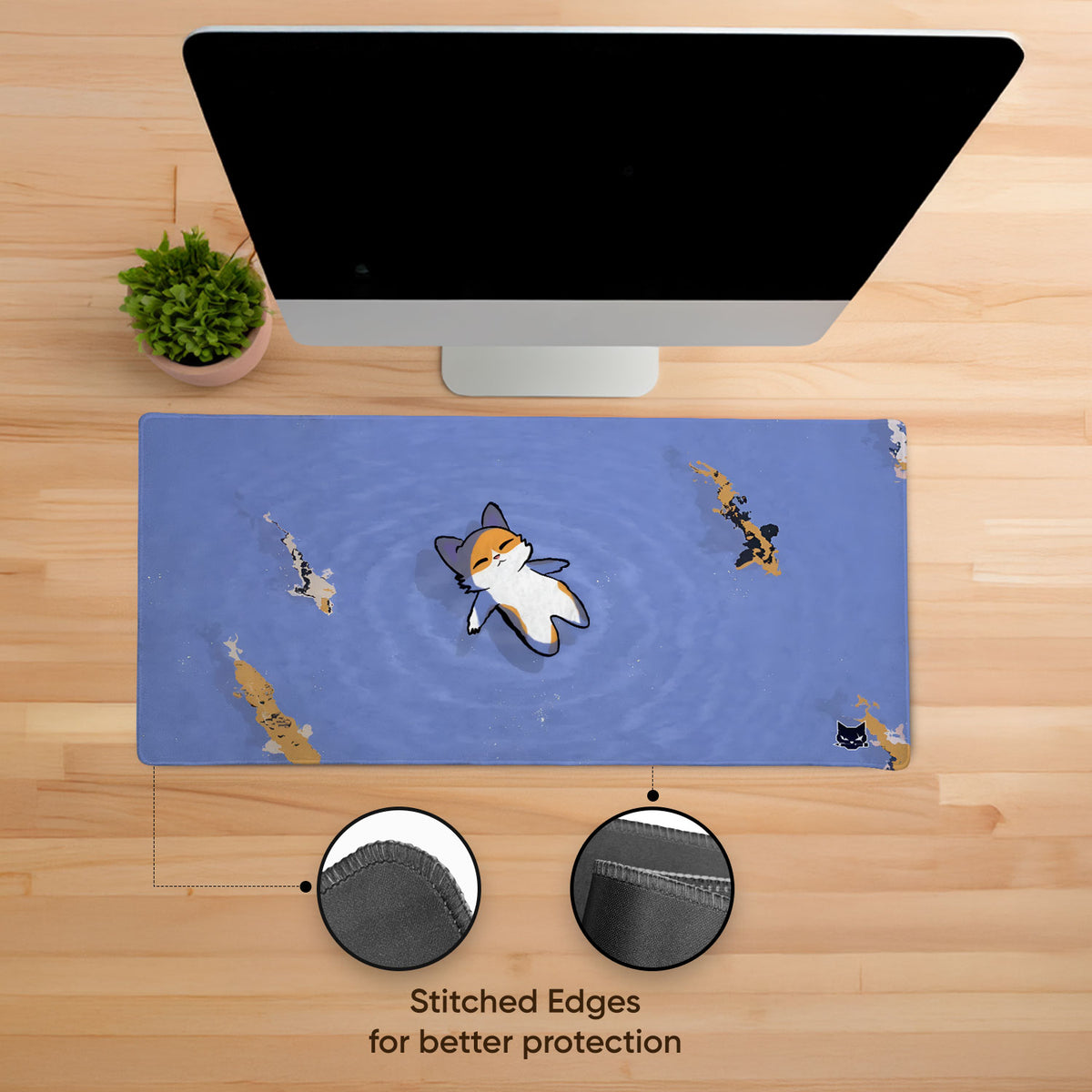 Cat Chill Stitched Desk Mat