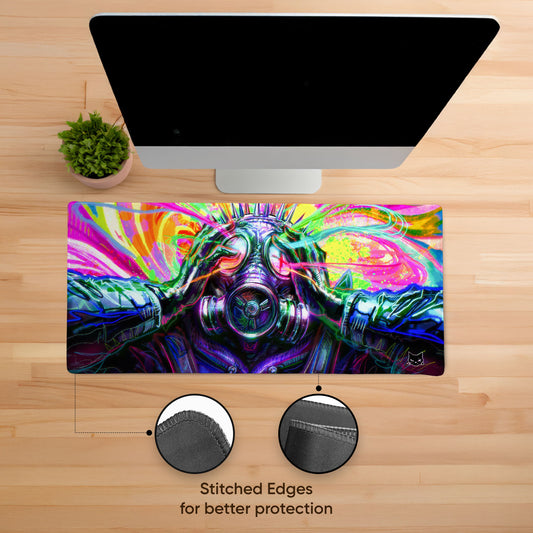 Neon Chaos Stitched Desk Mat